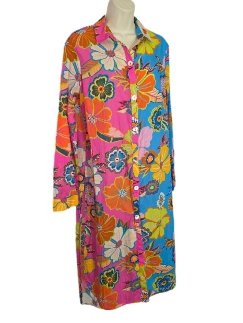 Farm Rio Floral Turquoise & Pink Beach Cover-Up Dress, Size S